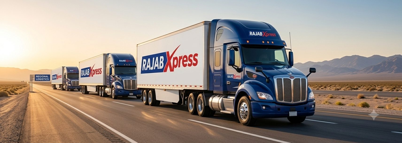 RajabXpress fleet of long-haul trucks on a regional highway