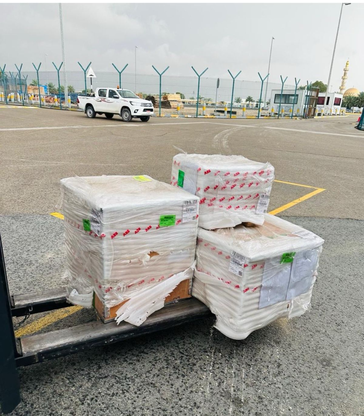 Shrink-wrapped and labelled pallets ready for dispatch